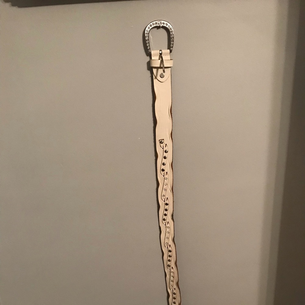 White leather bling belt